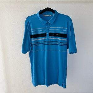 Travis Mathew | Aqua and Black Striped Golf Polo